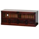 民芸調 ローボード テレビ台 収納棚 引き戸 引き出し 和風 天然木 桐材 配線穴 幅1000×奥行345×高さ395mm