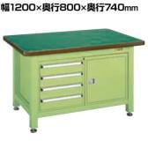 サカエ 超重量作業台Wタイプ キャビネットW-0N、W-4N付き 幅1200×奥行800×高さ740mm WF-240B