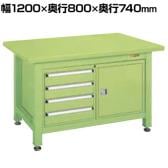 サカエ 超重量作業台Wタイプ キャビネットW-0N、W-4N付き 幅1200×奥行800×高さ740mm WS-240B