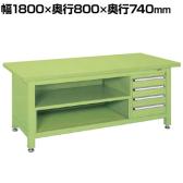 サカエ 超重量作業台Wタイプ キャビネットW-4N 中棚付き 幅1800×奥行800×高さ740mm WS-8T4
