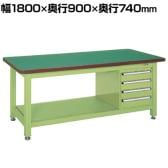 サカエ 超重量作業台Wタイプ キャビネットW-4N付き 幅1800×奥行900×高さ740mm WF-894