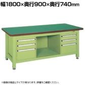 サカエ 超重量作業台Wタイプ キャビネットW-3N×2個付き 幅1800×奥行900×高さ740mm WF-893F3B
