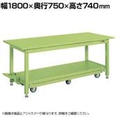 サカエ 軽量作業台KKタイプ ペダル昇降移動式 6輪車 幅1800×奥行750×高さ740mm KK-187Q6S