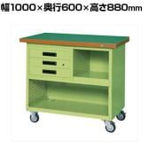 サカエ 移動作業車 上段3段引出し パネル付き 幅1000×奥行600×高さ880mm SKR-320P