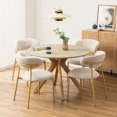 【設置無料】4人用 ダイニングテーブルセット 5点(幅1200mm 円形テーブル×1 食卓椅子×4) 円形 丸 モルタル風 コンクリート調 グレージュ 北欧 モダン