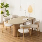 【設置無料】4人用 ダイニングテーブルセット 5点(幅1600mm 変形テーブル×1 食卓椅子×4) 変形半円 楕円形 モルタル風 コンクリート調 グレージュ 北欧 モダン