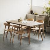 4人用 ダイニングテーブルセット 5点(幅1500mm 食卓テーブル×1 食卓椅子×4) LENAS レナス 板座チェア モルタル風 コンクリート調 北欧 ナチュラルモダン 韓国インテリア 工務店 住宅展示場 モデルハウス インテリアコーディネート モデルルーム