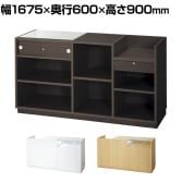 ショーケース付きレジ台 引き戸型 レジカウンター 受付台 受付カウンター 配線キャップ付き コンセント 幅1675×奥行600×高さ900mm 接客