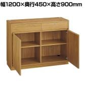 バックカウンターレジスタンド 受付カウンター 会計カウンター 木製 ラスティック柄 引き出し 配線キャップ 店舗什器 接客 業務用 幅1200×奥行450×高さ900mm