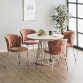 4人用 ダイニングテーブルセット 5点 木目調 円形テーブル ダイニング 丸テーブル カフェテーブル セット 北欧モダン ナチュラル グレー グリーン ピンク イエロー (幅1000mm 丸テーブル×1 チェア×4)