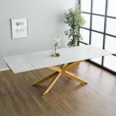 【設置無料】幅1600mm 幅2000mm 幅2400mm 伸長式ダイニングテーブル セラミック 伸縮 テーブル 4人用 6人用 8人用 大理石調 耐熱 天板拡張 シンプル モダン オシャレ ゴールド脚 シック エレガント カフェ 飲食店 モデルルーム