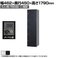 5人用(浅型) スチールロッカー 1列5段 スタンダードロッカー 鍵付き ダイヤル錠 幅462×奥行450×高さ1790mm【国産】【完成品】/TLK-DC5S ホワイト ブラック