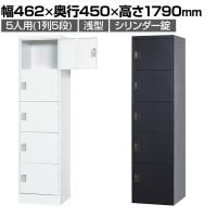 5人用(浅型) スチールロッカー 1列5段 スタンダードロッカー 鍵付き シリンダー錠 幅462×奥行450×高さ1790mm【国産】【完成品】/TLK-SC5S ホワイト ブラック