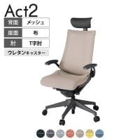 ITOKI オフィスチェア アクト2 PVC ヘッドレスト 樹脂脚 T型肘 ウレタンキャスター 事務椅子 デスクチェア 座:再生ポリエステル W2