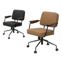 オフィスチェア ミーティングチェア 張地:合成皮革 レトロ カジュアル 木製アームレスト 幅625×奥行600×座面高さ445～510mm