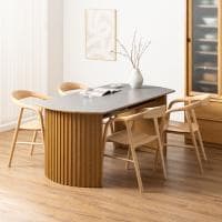 【設置無料】4人用 楕円形 ダイニングテーブルセット 5点 (幅1650mm 食卓テーブル×1 食卓椅子×4) セラミックテーブル 肘付き 板座 ダイニングチェア 木製