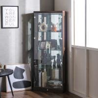 コーナータイプ コレクションケース ガラス LED 照明付き 背面ミラー 収納 棚 フィギュアケース ショーケース コレクションボード 幅590×奥行420×高さ1500mm ディスプレイ 収納ケース ケース 展示