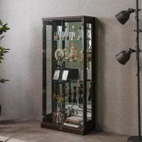 ハイタイプ コレクションケース ガラス LED 照明付き 背面ミラー 収納 棚 フィギュアケース ショーケース コレクションボード 幅700×奥行320×高さ1550mm ディスプレイ 収納ケース ケース 展示