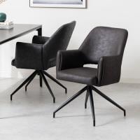 【2脚セット】回転 ダイニングチェア 肘付き ROVA レザーファブリック 回転椅子 シンプル モダン アームチェア デザインチェア リビングチェア 食卓椅子 おしゃれ ORV