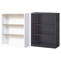 【ブラック:10月中旬入荷予定】【国産】【完成品】オープン書庫 扉無し 3段 下置き ホワイト ブラック 幅880×奥行380×高さ1110mm スチール書庫 スチールキャビネット オフィス 収納 事務所