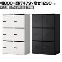 木製パーソナルロッカー 6人用 2列3段 A3 A4対応 投函口 ダイヤル錠 ソフトクローズ機構 アジャスター付き 扉付き 棚板付 幅800×奥行479×高さ1290mm