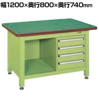 サカエ 超重量作業台Wタイプ キャビネットW-4N付き 幅1200×奥行800×高さ740mm WF-2F4B