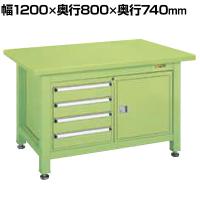 サカエ 超重量作業台Wタイプ キャビネットW-0N、W-4N付き 幅1200×奥行800×高さ740mm WS-240B