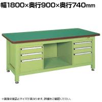 サカエ 超重量作業台Wタイプ キャビネットW-3N×2個付き 幅1800×奥行900×高さ740mm WF-893F3B