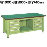 サカエ 超重量作業台Wタイプ キャビネットW-4N×2個付き 幅1800×奥行800×高さ740mm WF-84F4B