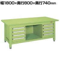 サカエ 超重量作業台Wタイプ キャビネットW-4N×2個付き 幅1800×奥行800×高さ740mm WS-84F4B
