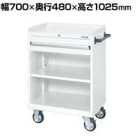 サカエ キャビネットワゴン 棚板付き 幅700×奥行480×高さ1025mm CV-101TW