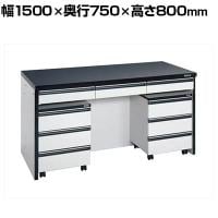 サカエ サイド実験台 キャビネットワゴン2台 引出し付き 幅1500×奥行750×高さ800mm STA-15LAA