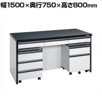 サカエ サイド実験台 キャビネットワゴン2台 引出し付き 幅1500×奥行750×高さ800mm STA-15LAB