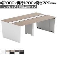 【法人様限定】LASHデスク ベンチホールレッグ フリーアドレスデスク 両面2連タイプ 配線ダクト付き 幅2000×奥行1200×高さ720mm