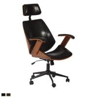回転チェア ワークチェア 木製 曲木 PUレザー キャスター付き 肘付き ヘッドレスト付き ハイバック 昇降 高さ調節 回転 椅子 デスクチェア オフィスチェア 事務椅子 パソコンチェア
