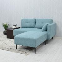 3人掛け カウチソファ スツール付き クッション付き スチール脚 ファブリック ソファ シンプル モダン リビングソファ おしゃれ グレー ブルー ベージュ ルンバブル 幅1310×奥行810×高さ710mm