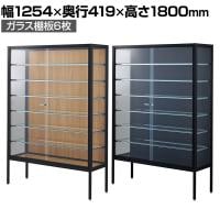 ラテラルショーケース コレクションケース 鍵付き 脚付き 店舗什器 収納 業務用 展示用 店頭用 幅1254×奥行419×高さ1800mm ガラス棚板6枚 ガラス引き戸 JIS規格