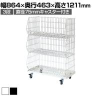 高機能型ジャンブルバスケット 3段 直径75mmキャスター付き セールワゴン 陳列什器 ネットワゴン バスケット スチールラック 商品陳列 幅864mm