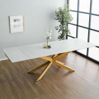 【設置無料】幅1600mm 幅2000mm 幅2400mm 伸長式ダイニングテーブル セラミック 伸縮 テーブル 4人用 6人用 8人用 大理石調 耐熱 天板拡張 シンプル モダン オシャレ ゴールド脚 シック エレガント カフェ 飲食店 モデルルーム
