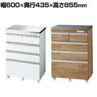 バリュテック・インターナショナル ステンレス天板カウンター キッチンカウンター 収納カウンター 給湯室 清潔 水・汚れに強い 背面化粧仕上 コンセント付 キャスター付 幅600×奥行435×高さ855mm