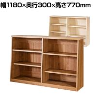 バリュテック・インターナショナル 木製ロータイプ書棚2列 低重心 可動棚 フルオープンタイプ 組み立て式 本棚 ナチュラル調 日本製 幅1180×奥行300×高さ770mm