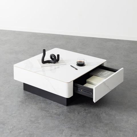 ローテーブル オーヴ ORV 収納 引き出し セラミック天板 正方形 テーブル 座卓 収納付きテーブル リビングテーブル センターテーブル 完成品 幅750×奥行750×高さ300mm 白 おしゃれ グレー ホワイト モダン シンプル 石目調 大容量