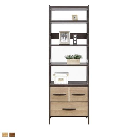 送料無料】 シェルフ ハイタイプ 木目調 引き出し 棚 収納 ツートン