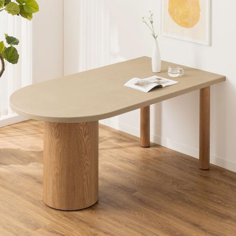 送料無料】 【設置無料】変形半円 ダイニングテーブル 楕円形 モルタル