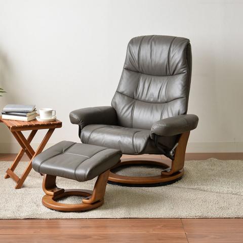 送料無料】 パーソナルチェア 本革張り リクライニングチェア 1