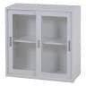 スチール書庫 キャビネット アクリル引き戸タイプ 両開き扉 鍵付き フォールディングキャビネット 収納 備品収納 オフホワイト 幅900×奥行400×高さ900mm-19