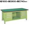 サカエ 超重量作業台Wタイプ キャビネットW-3N×2個付き 幅1800×奥行800×高さ740mm WF-83F3B