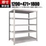 【本体】TRUSCO スチールラック M5型中量棚 オープンラック 幅1200×奥行471×高さ1800mm 5段 単体 免震樹脂ベース付き 日本製 ネオグレー