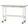 山金工業 軽量作業台 高さ調整 移動式 半面棚付き 低圧メラミン天板 ワークテーブル 150シリーズ 幅1200×奥行450×高さ685～985mm SUPAC-1245T-WW-19