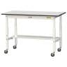 山金工業 軽量作業台 高さ調整 移動式 半面棚付き RoHS2指令対応塩ビシート天板 ワークテーブル 150シリーズ 幅1200×奥行600×高さ688～988mm SURAC-1260T-GYW-19